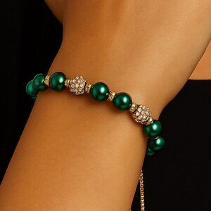 Charter Club Emerald Green Pearl & Crystal Slider Bracelet